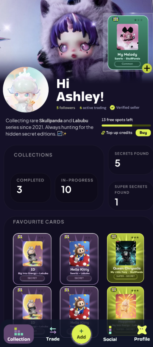 BOXDEX profile screen